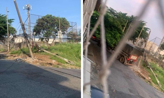 Carreta arranca postes em BH e bombeiros avaliam risco de eletrocussão poste-derrubado-por-carreta-35542588.jpg