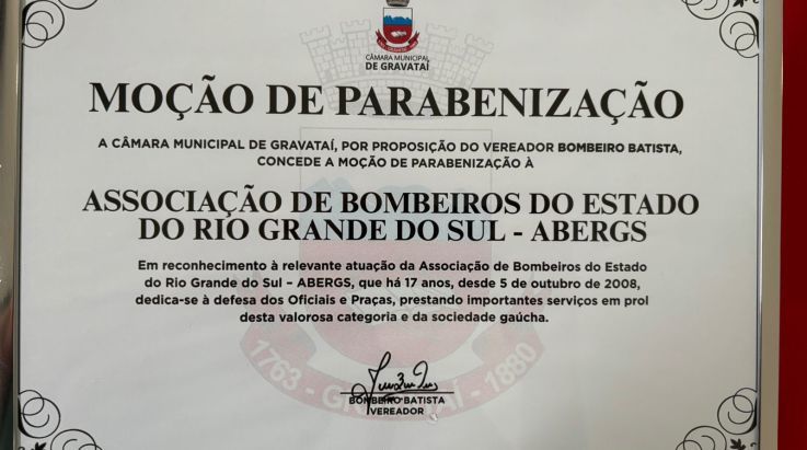 ABERGS recebe Moção de Parabenização por relevante atuação em favor dos Bombeiros Militares Gaúchos
