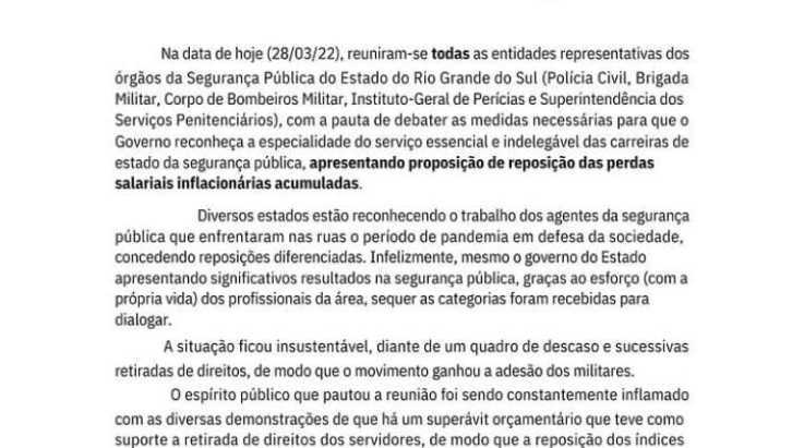 NOTA OFICIAL: ABERGS e demais entidades da segurança pública unidas pela reposição salarial de todos!
